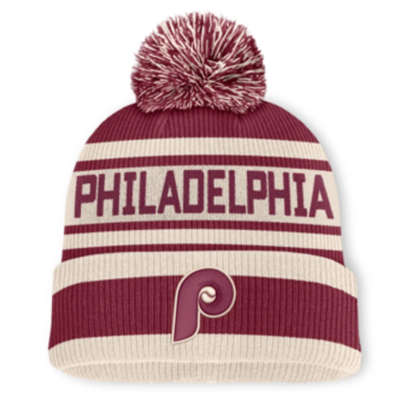 Men's Fanatics Burgundy Philadelphia Phillies Tape Measure Cuffed Knit Hat with Pom