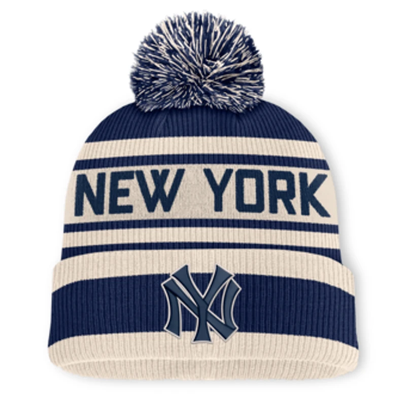 Men's Fanatics Navy New York Yankees Tape Measure Cuffed Knit Hat with Pom