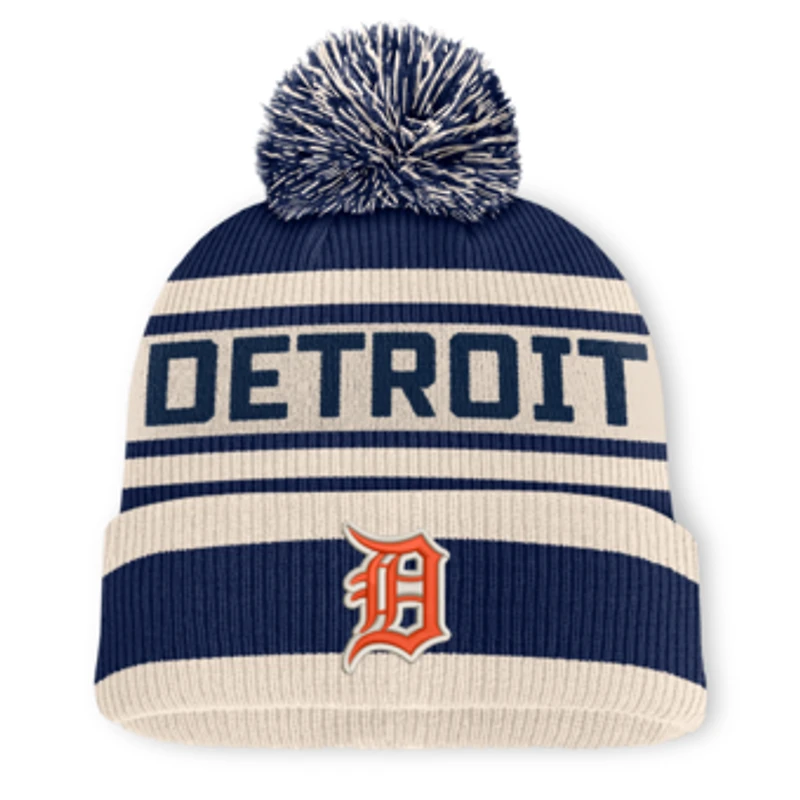 Men's Fanatics Navy Detroit Tigers Tape Measure Cuffed Knit Hat with Pom