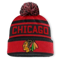 Men's Fanatics Red/Black Chicago Blackhawks Fundamental Cuffed Knit Hat with Pom