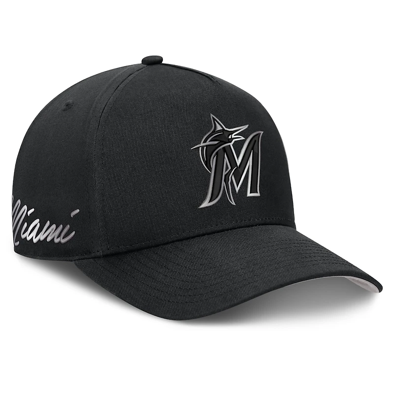 Men's Nike Black Miami Marlins Rise Dri-FIT A-Frame Adjustable Hat