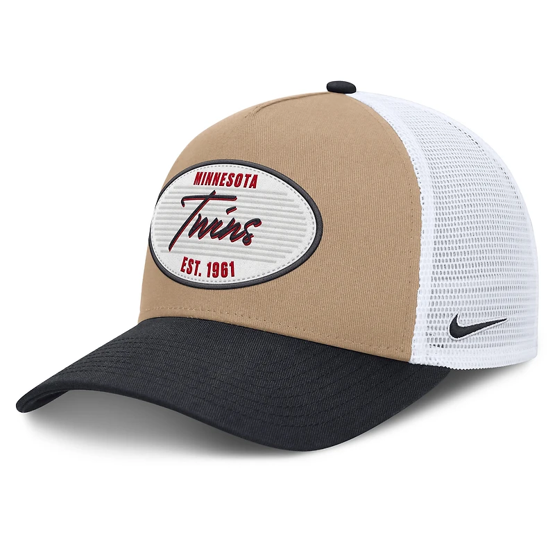 Men's Nike  Khaki/Navy Minnesota Twins Rise A-Frame Trucker Adjustable Hat