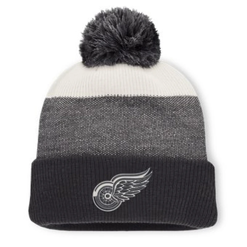 Men's Fanatics Charcoal/Gray Detroit Red Wings Monochrome Cuffed Knit Hat with Pom