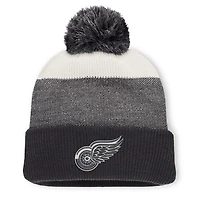 Men's Fanatics Charcoal/Gray Detroit Red Wings Monochrome Cuffed Knit Hat with Pom