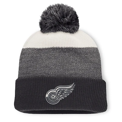 Men's Fanatics Charcoal/Gray Detroit Red Wings Monochrome Cuffed Knit Hat with Pom