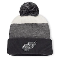 Men's Fanatics Charcoal/Gray Detroit Red Wings Monochrome Cuffed Knit Hat with Pom