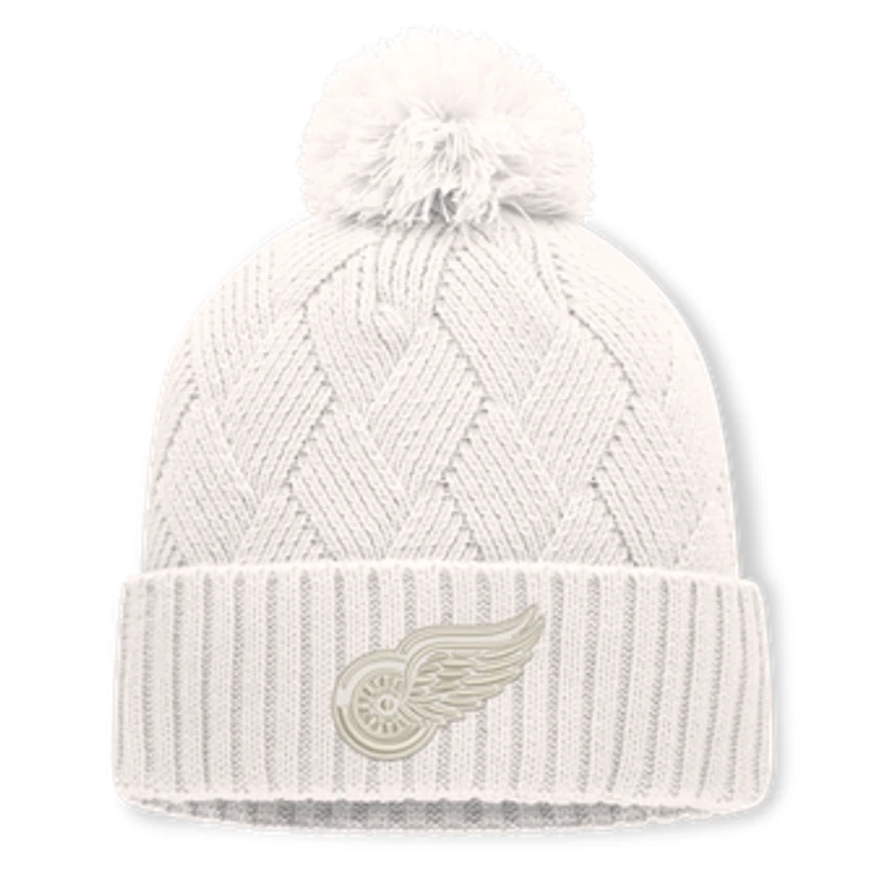 Women's Fanatics Cream Detroit Red Wings Level Up Cuffed Knit Hat with Pom