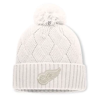 Women's Fanatics Cream Detroit Red Wings Level Up Cuffed Knit Hat with Pom