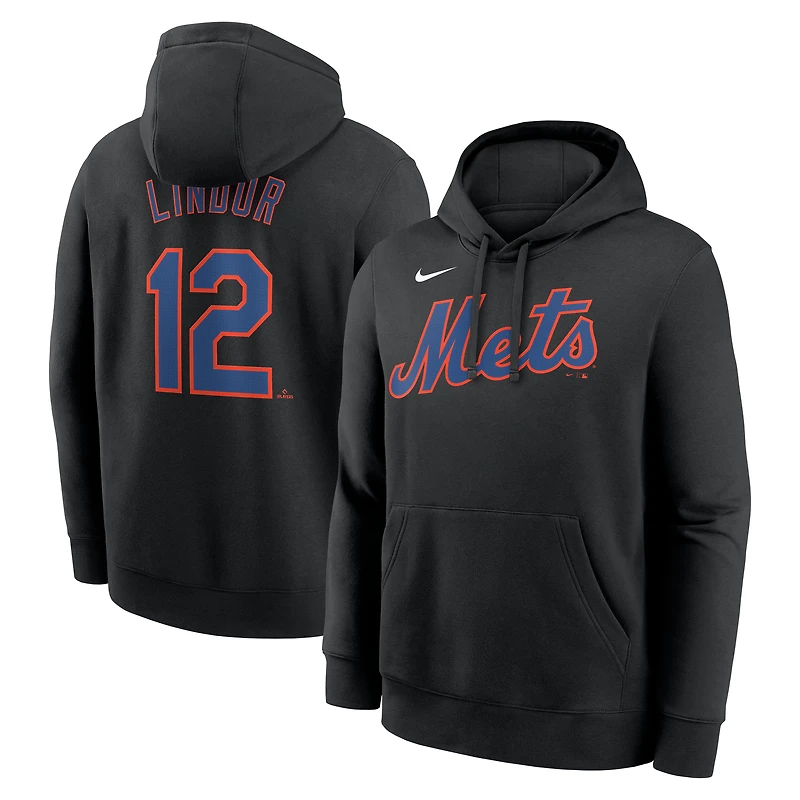 Men's Nike Francisco Lindor Black New York Mets Player Name & Number Club Pullover Hoodie