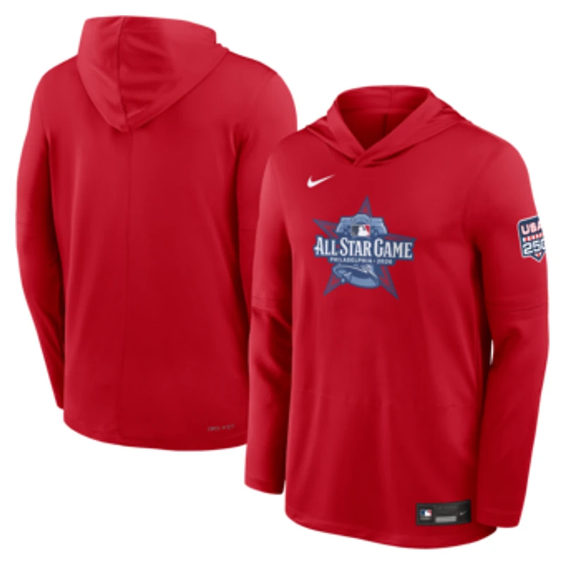 Men's Nike Red 2026 MLB All-Star Game Authentic Collection Dri-FIT Long Sleeve Hooded T-Shirt