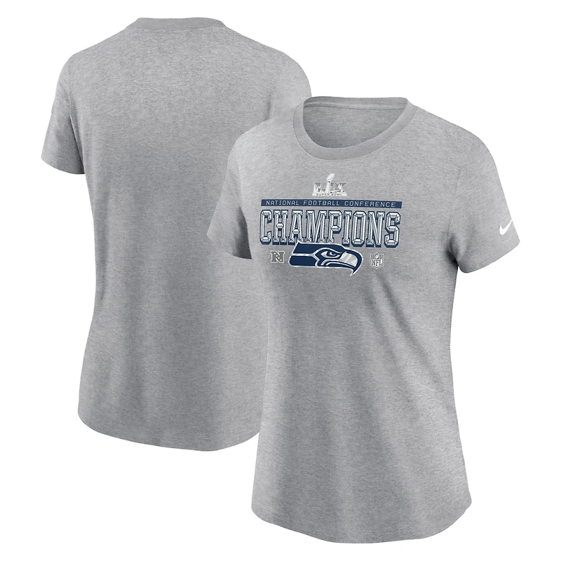 Women's Nike Heather Gray Seattle Seahawks 2025 NFC Champions Locker Room Trophy Collection T-Shirt