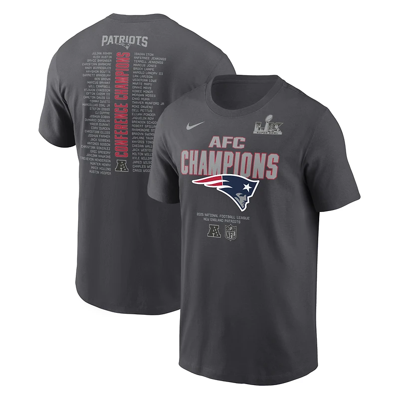 Men's Nike Anthracite New England Patriots 2025 AFC Champions Roster T-Shirt