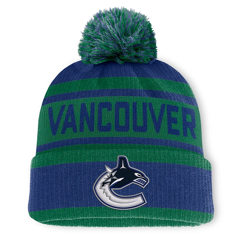 Men's Fanatics Blue/Green Vancouver Canucks Fundamental Cuffed Knit Hat with Pom
