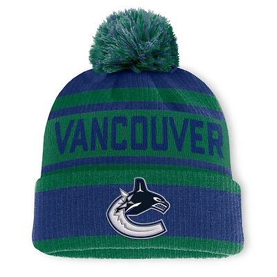 Men's Fanatics Blue/Green Vancouver Canucks Fundamental Cuffed Knit Hat with Pom
