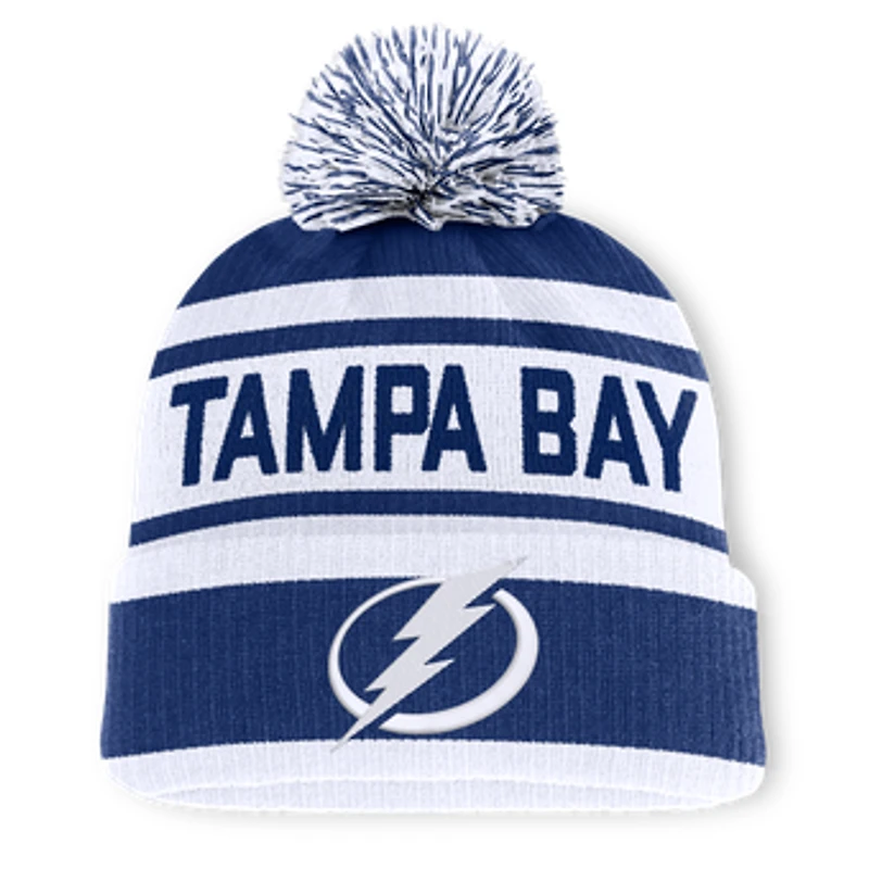 Men's Fanatics Blue/White Tampa Bay Lightning Fundamental Cuffed Knit Hat with Pom