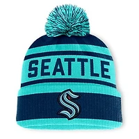 Men's Fanatics Deep Sea Blue/Light Blue Seattle Kraken Fundamental Cuffed Knit Hat with Pom