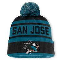 Men's Fanatics Black/Teal San Jose Sharks Fundamental Cuffed Knit Hat with Pom