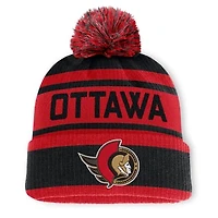 Men's Fanatics Black/Red Ottawa Senators Fundamental Cuffed Knit Hat with Pom