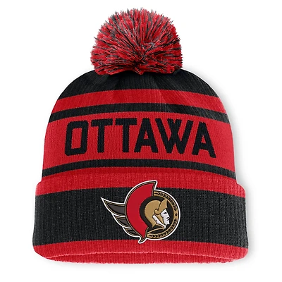 Men's Fanatics Black/Red Ottawa Senators Fundamental Cuffed Knit Hat with Pom
