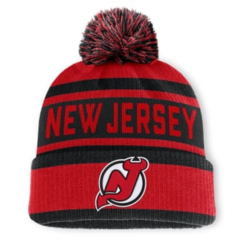 Men's Fanatics Red/Black New Jersey Devils Fundamental Cuffed Knit Hat with Pom