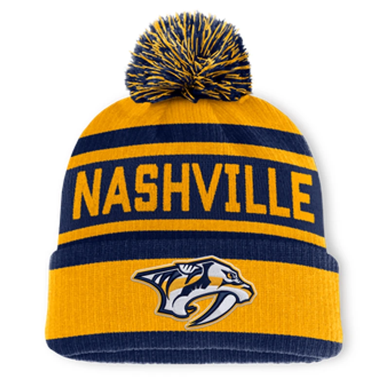 Men's Fanatics Gold/Navy Nashville Predators Fundamental Cuffed Knit Hat with Pom