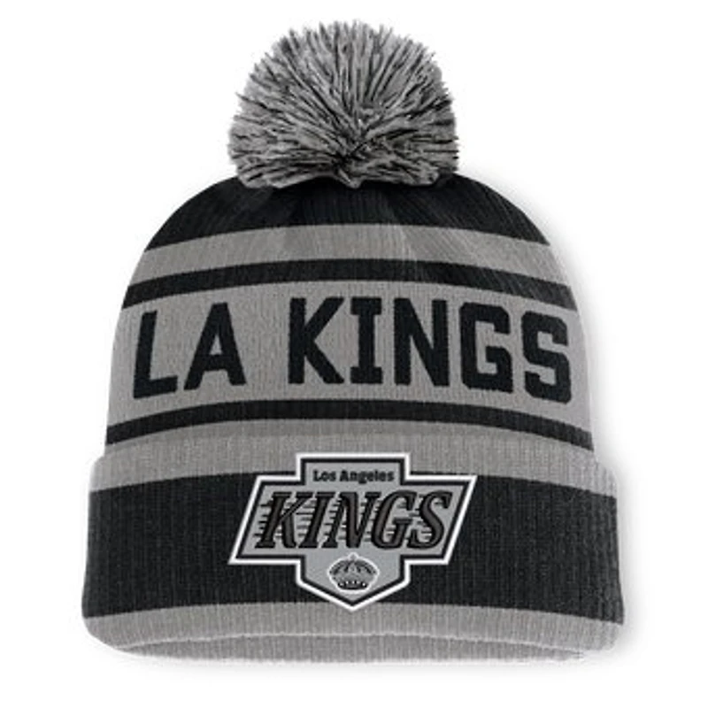 Men's Fanatics Black/Silver Los Angeles Kings Fundamental Cuffed Knit Hat with Pom