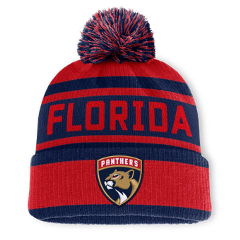 Men's Fanatics Red/Navy Florida Panthers Fundamental Cuffed Knit Hat with Pom