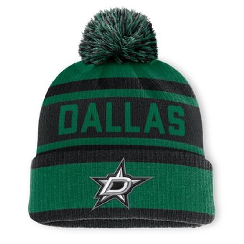 Men's Fanatics Green/Black Dallas Stars Fundamental Cuffed Knit Hat with Pom