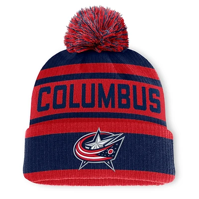 Men's Fanatics Navy/Red Columbus Blue Jackets Fundamental Cuffed Knit Hat with Pom