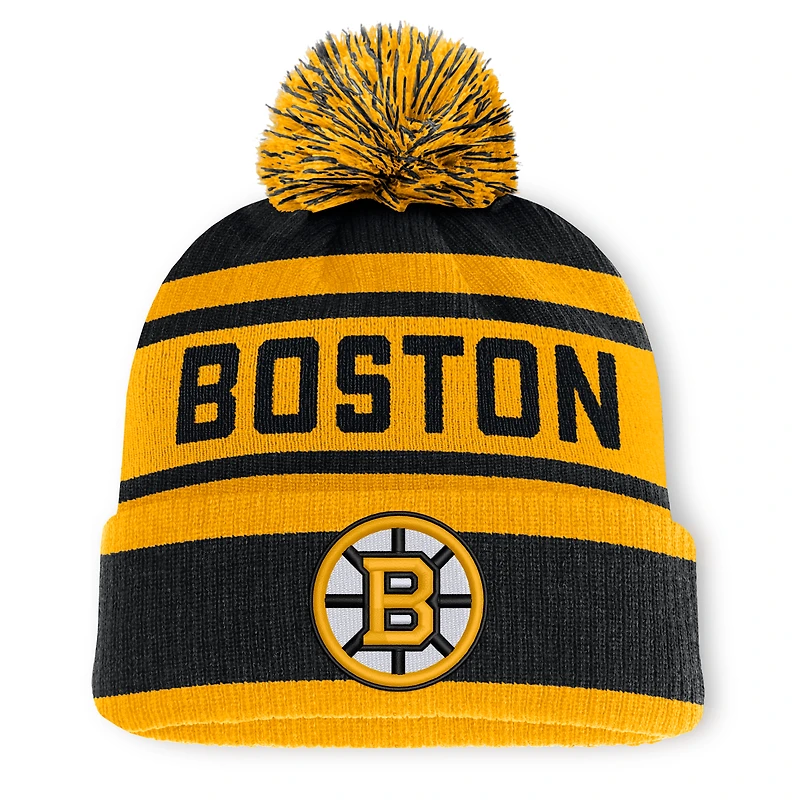 Men's Fanatics Black/Gold Boston Bruins Fundamental Cuffed Knit Hat with Pom