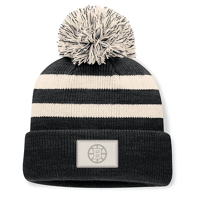 Women's Fanatics  Black Boston Bruins Fundamental Cottage Cuffed Knit Hat with Pom