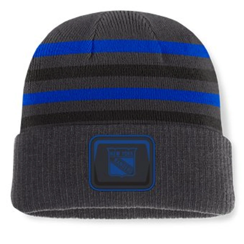 Men's Fanatics Black New York Rangers Knurly Stripe Cuffed Knit Hat