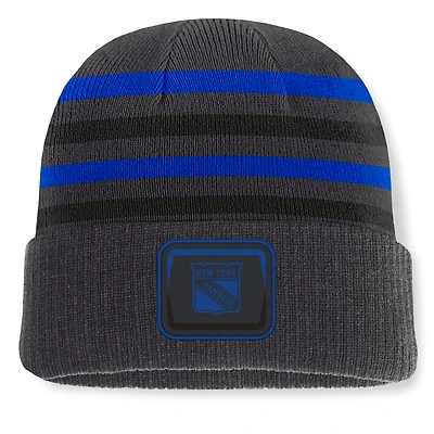 Men's Fanatics Black New York Rangers Knurly Stripe Cuffed Knit Hat