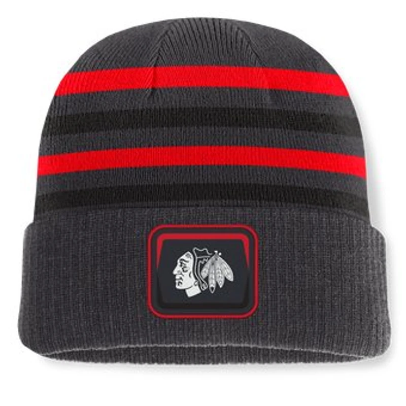 Men's Fanatics Black Chicago Blackhawks Knurly Stripe Cuffed Knit Hat