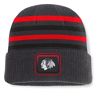Men's Fanatics Black Chicago Blackhawks Knurly Stripe Cuffed Knit Hat