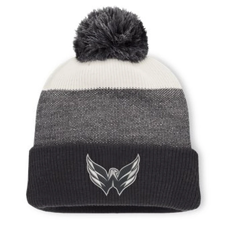 Men's Fanatics Black/Light Beige Washington Capitals Monochrome Cuffed Knit Hat with Pom