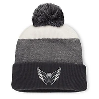 Men's Fanatics Black/Light Beige Washington Capitals Monochrome Cuffed Knit Hat with Pom