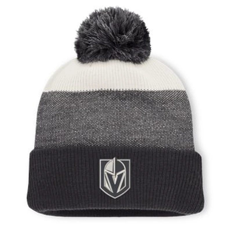 Men's Fanatics Black/Light Beige Vegas Golden Knights Monochrome Cuffed Knit Hat with Pom