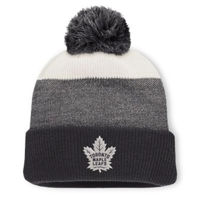 Men's Fanatics Black/Light Beige Toronto Maple Leafs Monochrome Cuffed Knit Hat with Pom