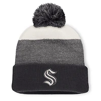 Men's Fanatics Black/Light Beige Seattle Kraken Monochrome Cuffed Knit Hat with Pom