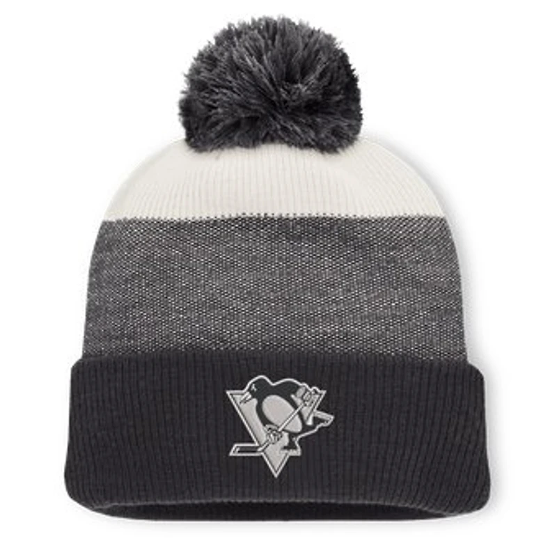 Men's Fanatics Black/Light Beige Pittsburgh Penguins Monochrome Cuffed Knit Hat with Pom