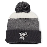 Men's Fanatics Black/Light Beige Pittsburgh Penguins Monochrome Cuffed Knit Hat with Pom