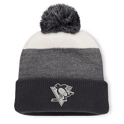Men's Fanatics Black/Light Beige Pittsburgh Penguins Monochrome Cuffed Knit Hat with Pom