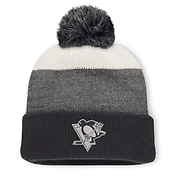Men's Fanatics Black/Light Beige Pittsburgh Penguins Monochrome Cuffed Knit Hat with Pom