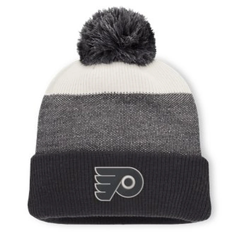 Men's Fanatics Black/Light Beige Philadelphia Flyers Monochrome Cuffed Knit Hat with Pom