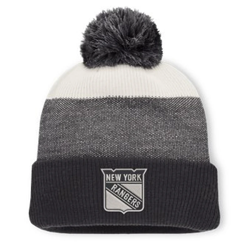 Men's Fanatics Black/Light Beige New York Rangers Monochrome Cuffed Knit Hat with Pom