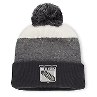 Men's Fanatics Black/Light Beige New York Rangers Monochrome Cuffed Knit Hat with Pom