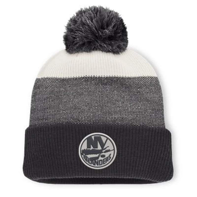 Men's Fanatics Black/Light Beige New York Islanders Monochrome Cuffed Knit Hat with Pom