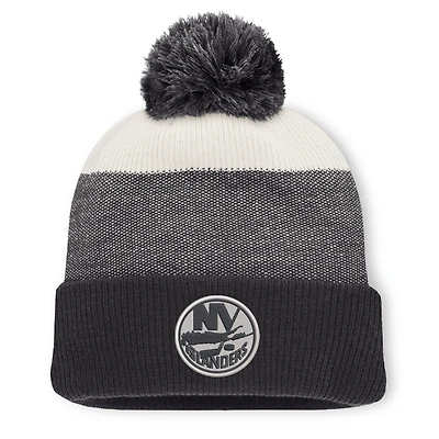 Men's Fanatics Black/Light Beige New York Islanders Monochrome Cuffed Knit Hat with Pom