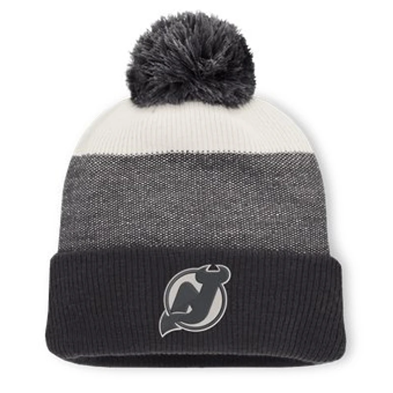 Men's Fanatics Black/Light Beige New Jersey Devils Monochrome Cuffed Knit Hat with Pom